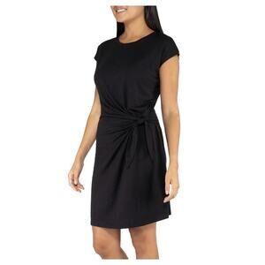 Nicole Miller Dress Short Tie Waist Shirt Dress Scoop Neck Black Size Medium